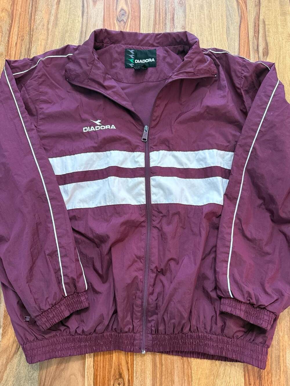 Vintage Diadora 90s Full Zip Nylon Track Jacket Burgundy White XL